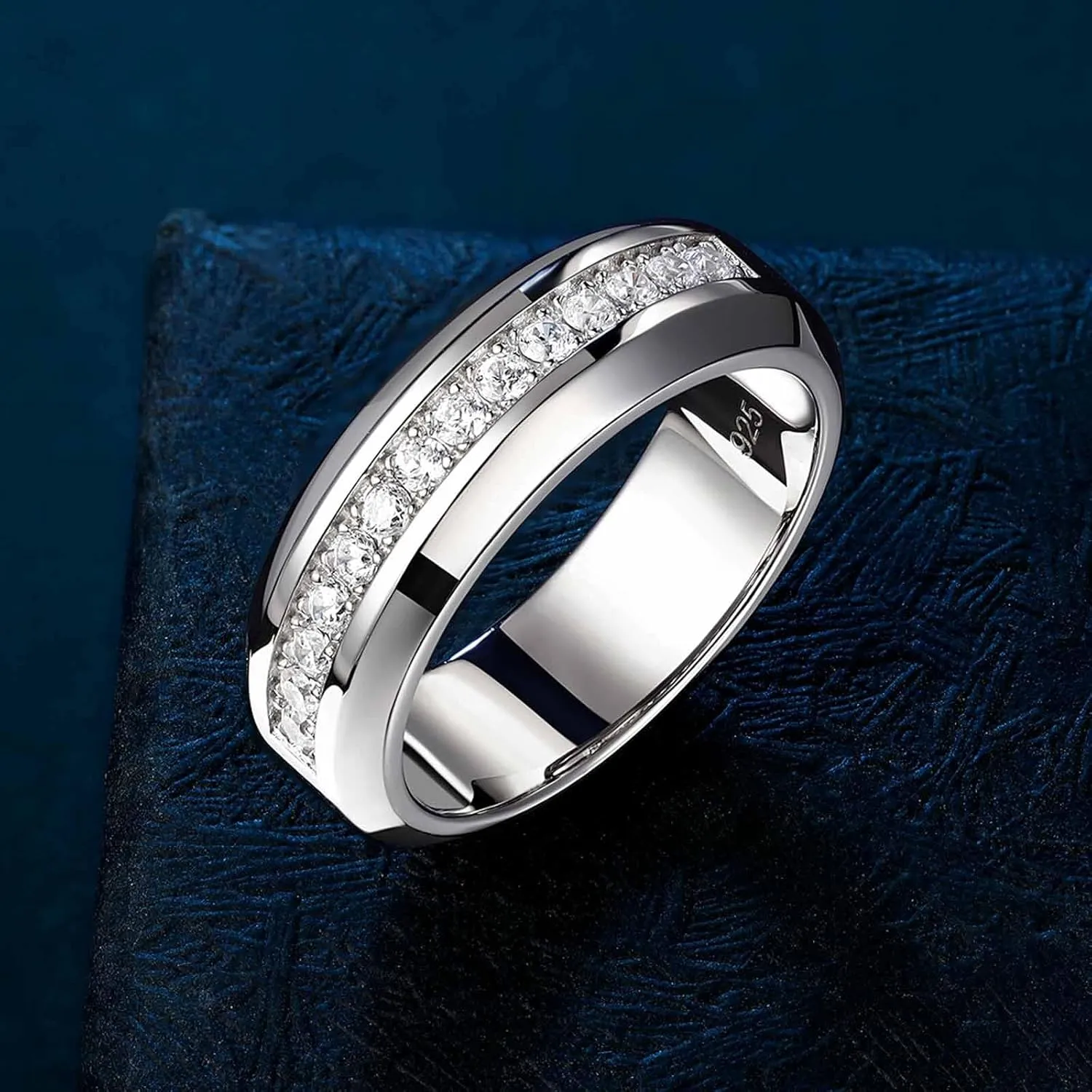 Mens White Gold Wedding Ring Band 925 Sterling Silver With 13 Round Cut Cubic Zirconia Engagement Ring For Him Size 7-14