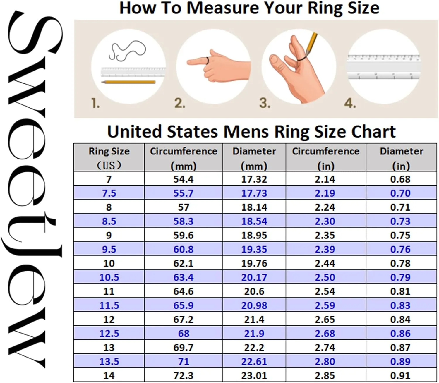 Mens White Gold Wedding Ring Band 925 Sterling Silver With 13 Round Cut Cubic Zirconia Engagement Ring For Him Size 7-14