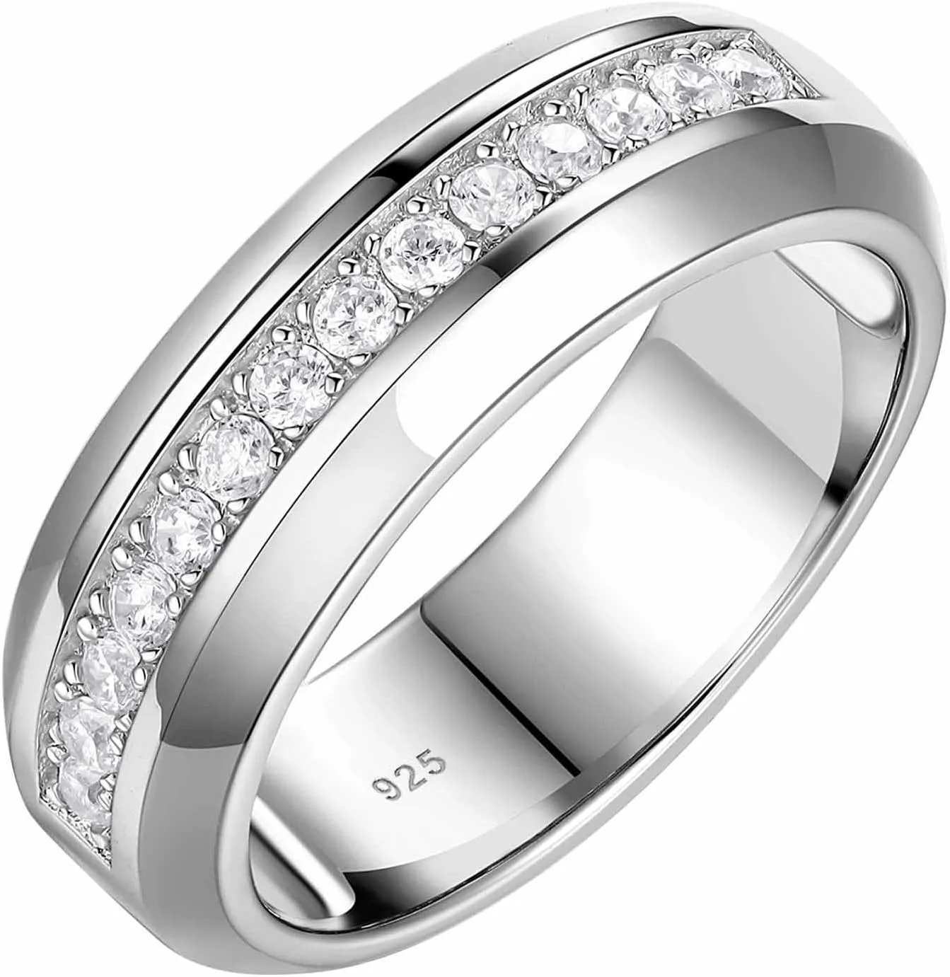 Mens White Gold Wedding Ring Band 925 Sterling Silver With 13 Round Cut Cubic Zirconia Engagement Ring For Him Size 7-14