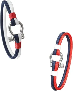 Mens Womens Nautical String Sailor Rope Wrap Bracelet Wristband Bangle Steel Screw Marine Anchor Shackles, Two-row
