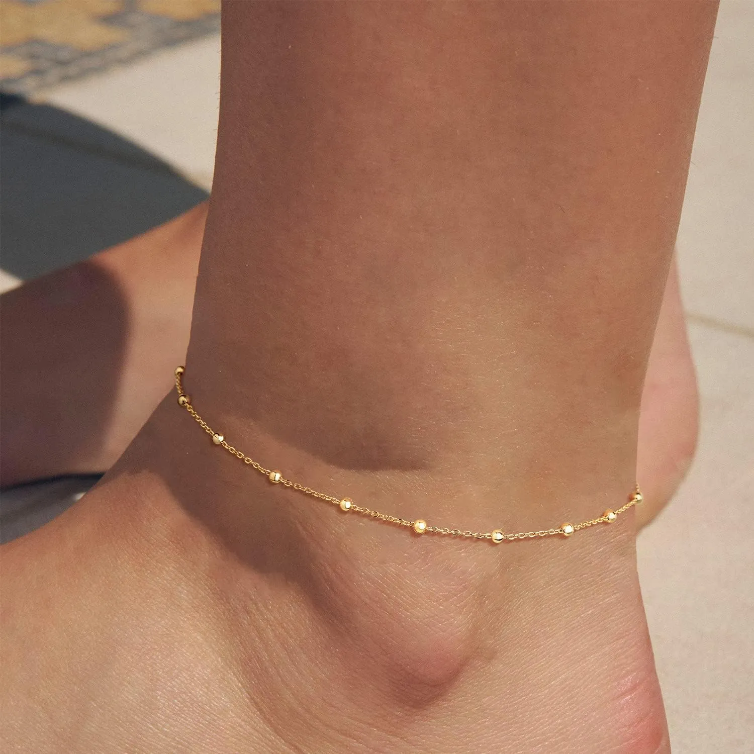 MEVECCO Anklet for Women Gold Chain 14K Gold Plated Dainty Boho Beach Summer Simple Foot Jewelry Ankle Bracelet