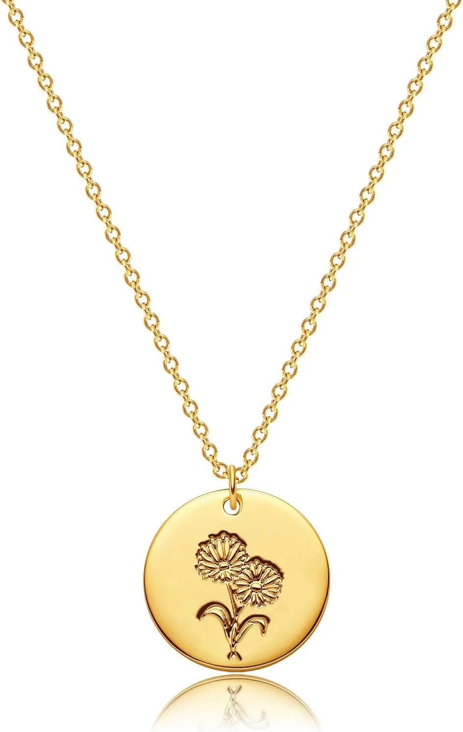 MEVECCO Birth Flower Necklace 18k Gold Custom Floral Pendant Necklaces Dainty Birth Month Flower Disc Hand Stamped Necklace Personalized Jewelry Birthday Gift