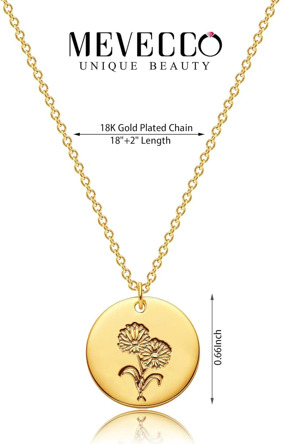 MEVECCO Birth Flower Necklace 18k Gold Custom Floral Pendant Necklaces Dainty Birth Month Flower Disc Hand Stamped Necklace Personalized Jewelry Birthday Gift