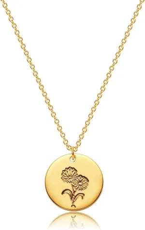 MEVECCO Birth Flower Necklace 18k Gold Custom Floral Pendant Necklaces Dainty Birth Month Flower Disc Hand Stamped Necklace Personalized Jewelry Birthday Gift