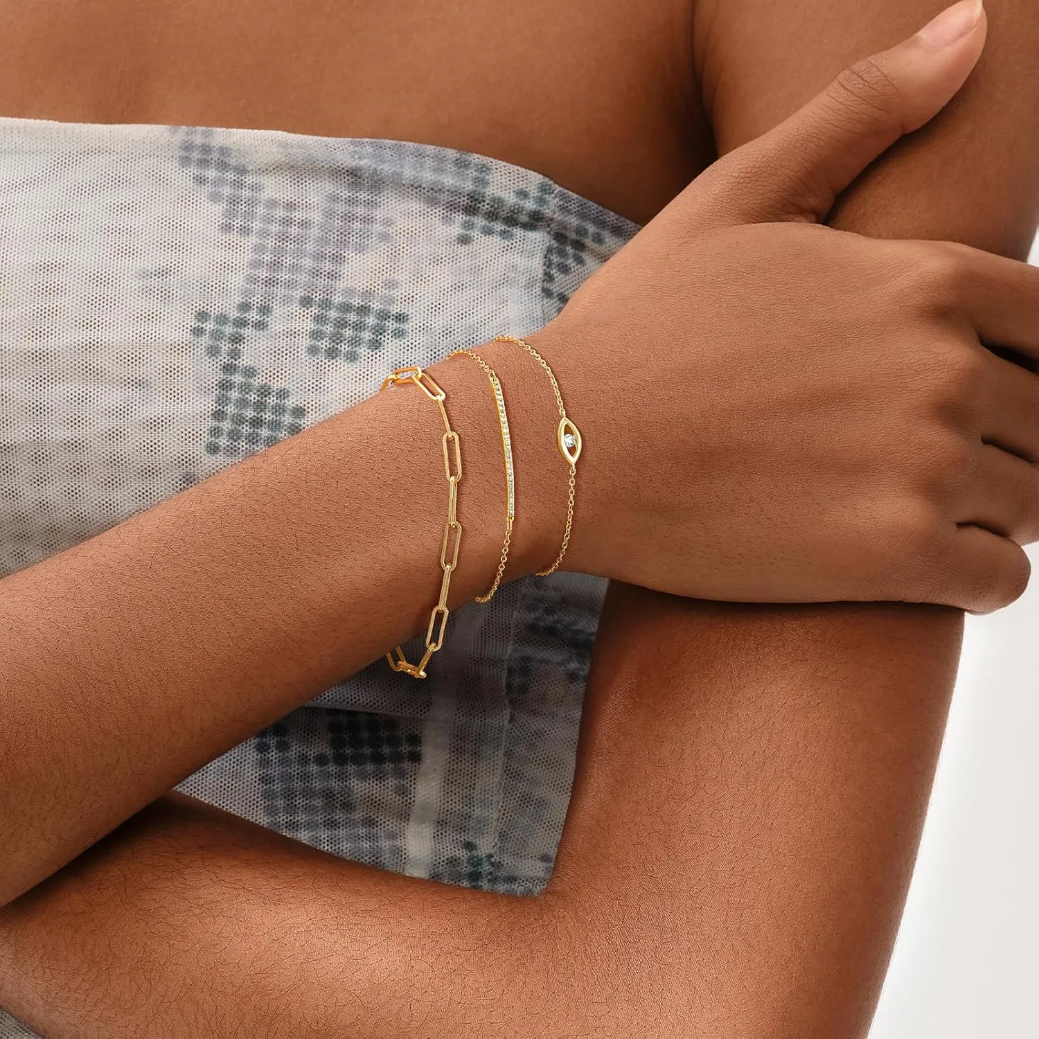 MEVECCO Bracelet for Women 14K Gold Plated Dainty Chain Simple Jewelry Cute Handmade Minimalist for Her
