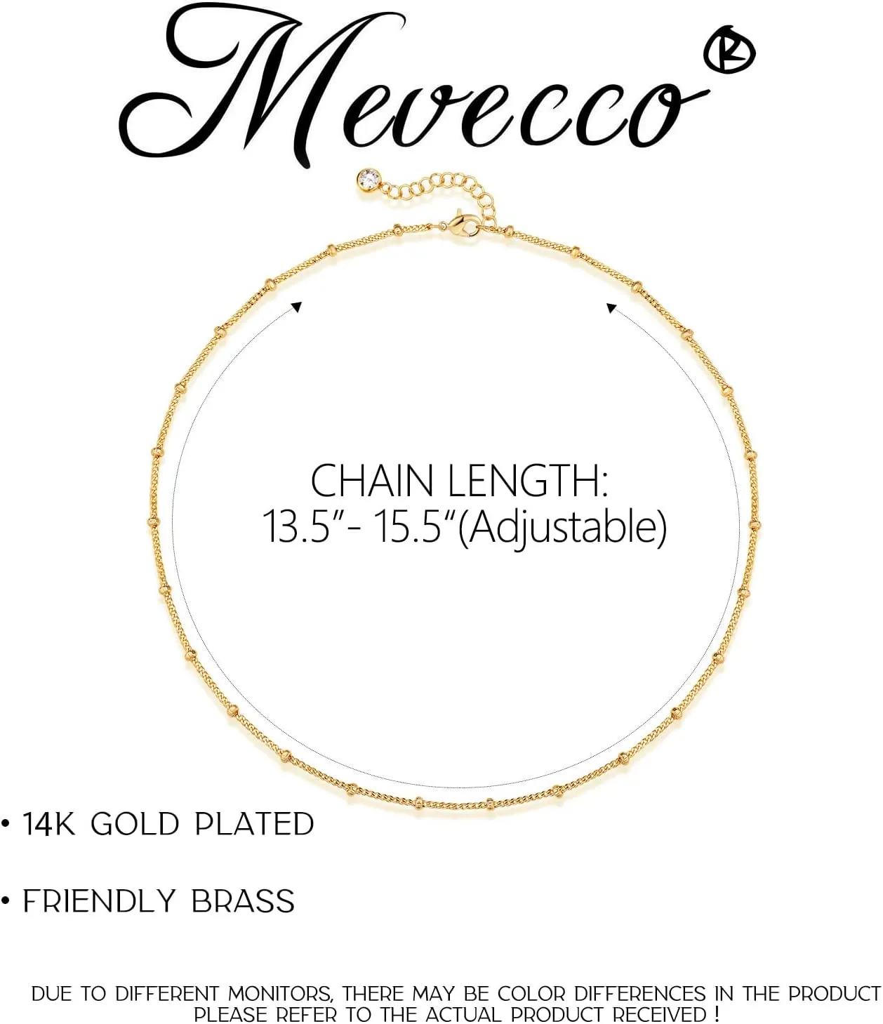 MEVECCO Dainty Gold Chain Choker Necklace 14K Gold Plated Handmade Boho Cute Tiny Beaded Link Choker Necklace Delicate Simple Minimalist Choker Necklace for Women