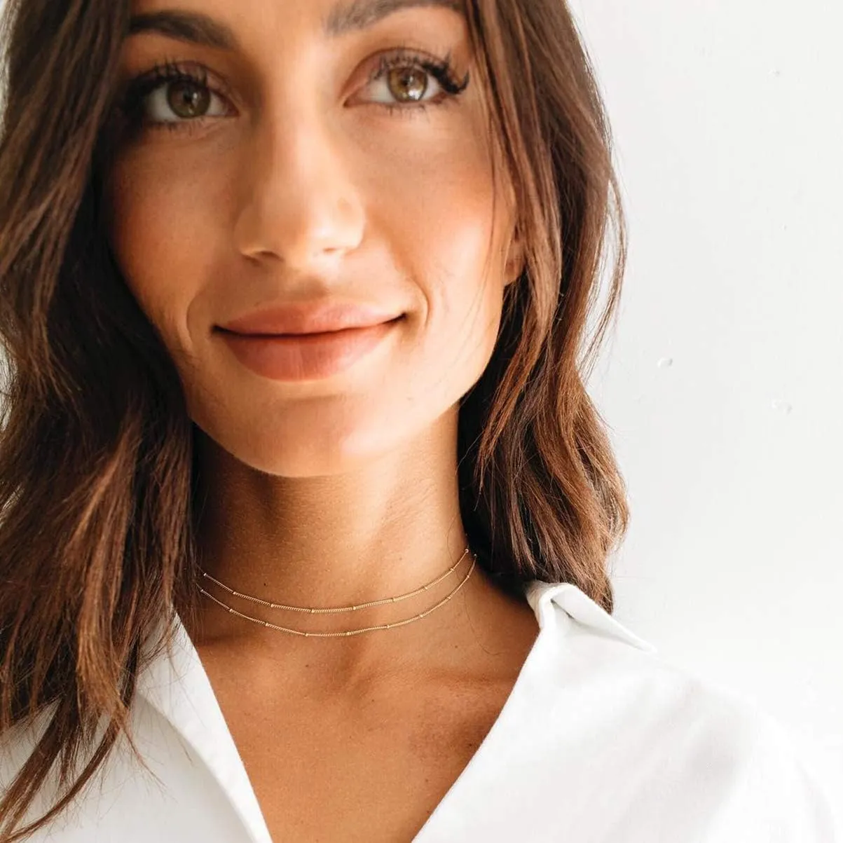 MEVECCO Dainty Gold Chain Choker Necklace 14K Gold Plated Handmade Boho Cute Tiny Beaded Link Choker Necklace Delicate Simple Minimalist Choker Necklace for Women