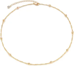 MEVECCO Dainty Gold Chain Choker Necklace 14K Gold Plated Handmade Boho Cute Tiny Beaded Link Choker Necklace Delicate Simple Minimalist Choker Necklace for Women