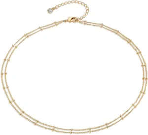 MEVECCO Dainty Gold Chain Choker Necklace 14K Gold Plated Handmade Boho Cute Tiny Beaded Link Choker Necklace Delicate Simple Minimalist Choker Necklace for Women