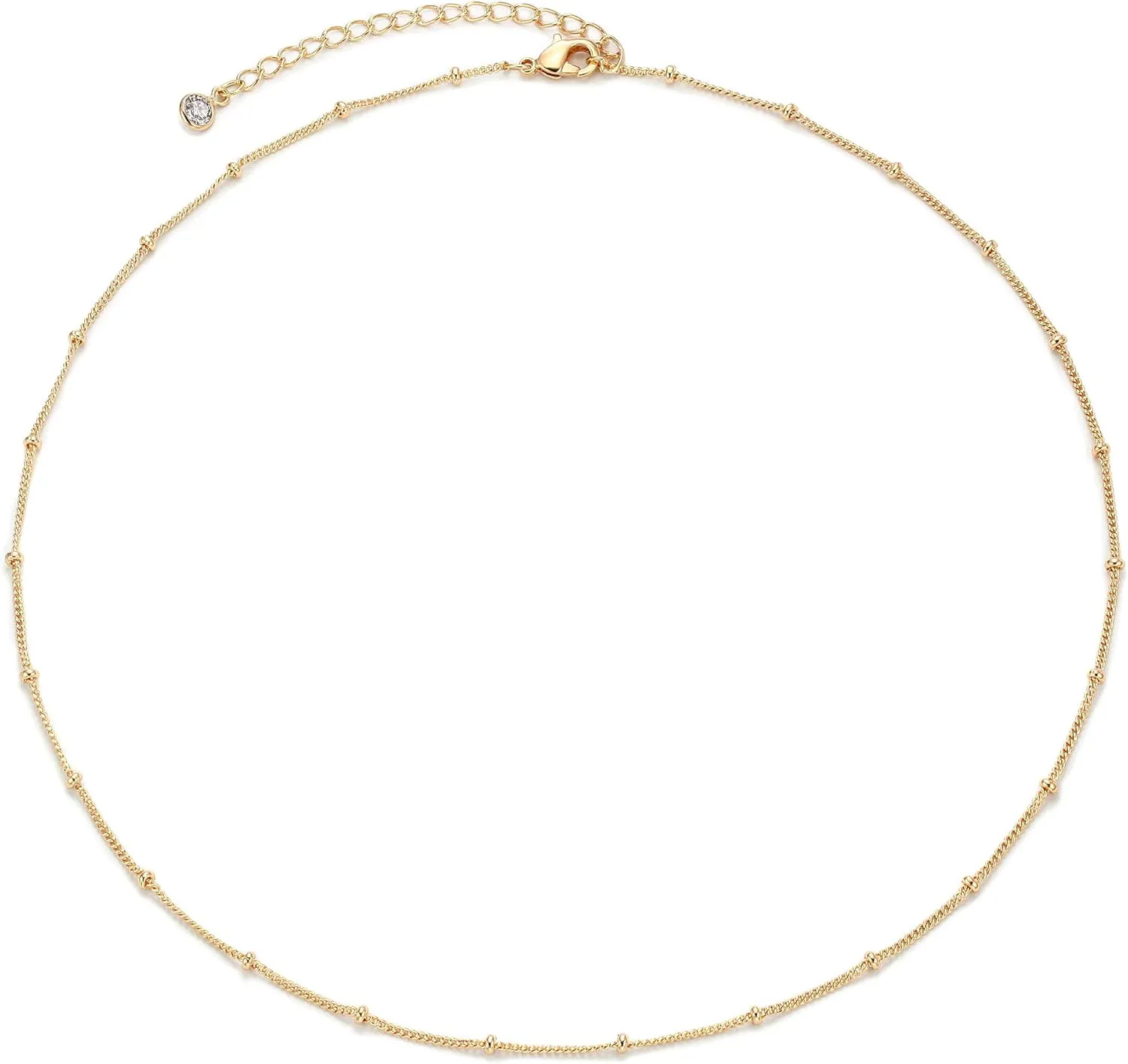 MEVECCO Dainty Gold Chain Choker Necklace 14K Gold Plated Handmade Boho Cute Tiny Beaded Link Choker Necklace Delicate Simple Minimalist Choker Necklace for Women