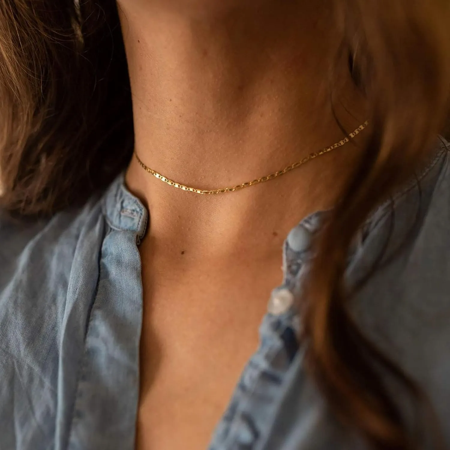 MEVECCO Dainty Gold Chain Choker Necklace 14K Gold Plated Handmade Boho Cute Tiny Beaded Link Choker Necklace Delicate Simple Minimalist Choker Necklace for Women