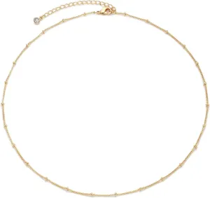 MEVECCO Dainty Gold Chain Choker Necklace 14K Gold Plated Handmade Boho Cute Tiny Beaded Link Choker Necklace Delicate Simple Minimalist Choker Necklace for Women