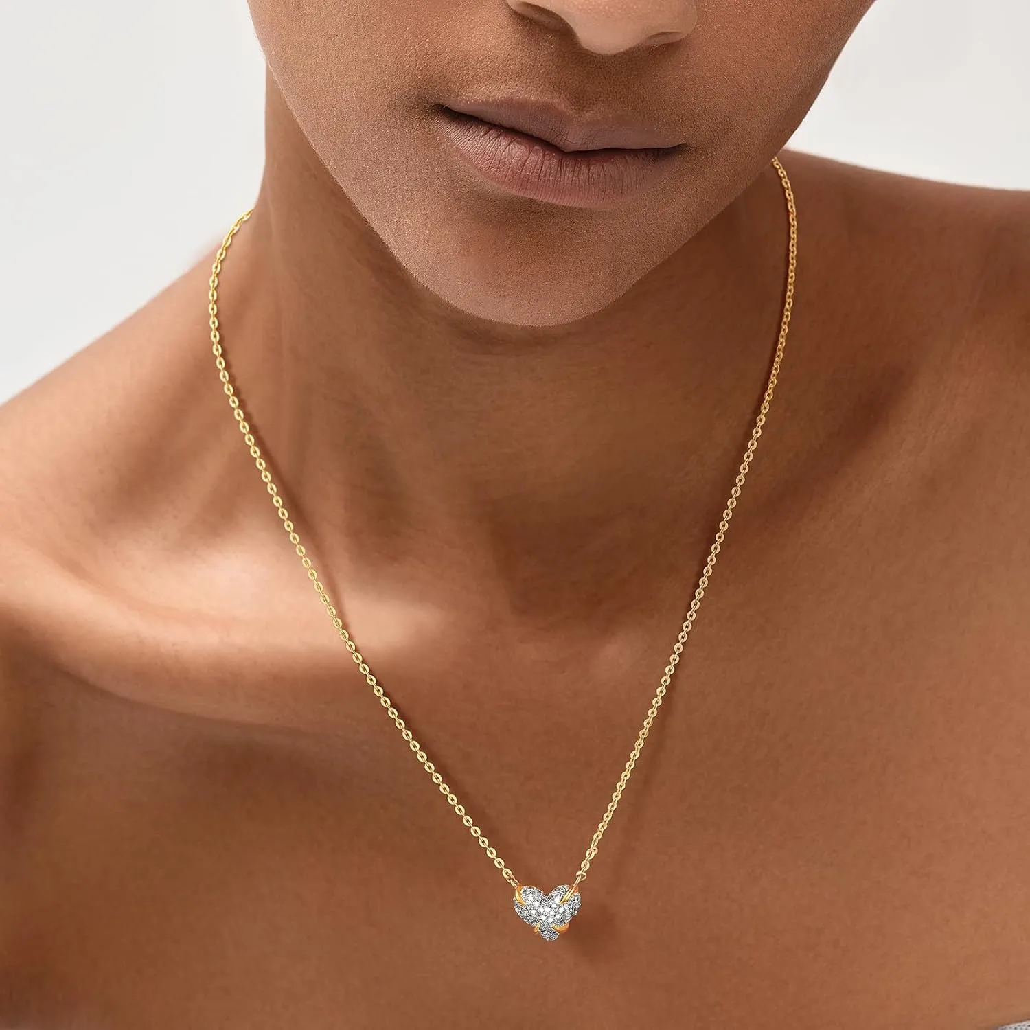 MEVECCO Dainty Gold Necklace For Women 18k Gold Plated Full CZ Pendant Necklace Handmade Necklace Jewelry Everyday Wear