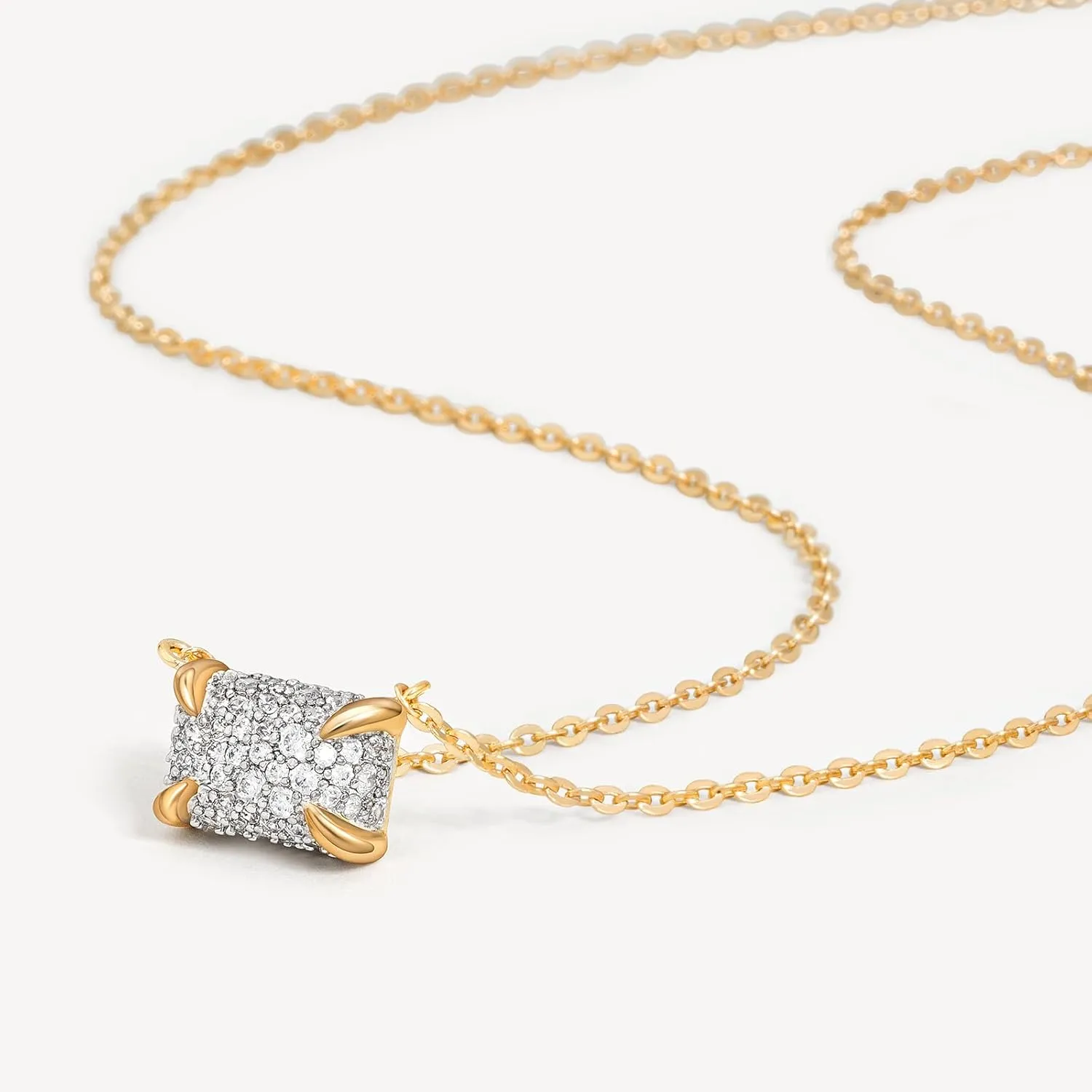 MEVECCO Dainty Gold Necklace For Women 18k Gold Plated Full CZ Pendant Necklace Handmade Necklace Jewelry Everyday Wear