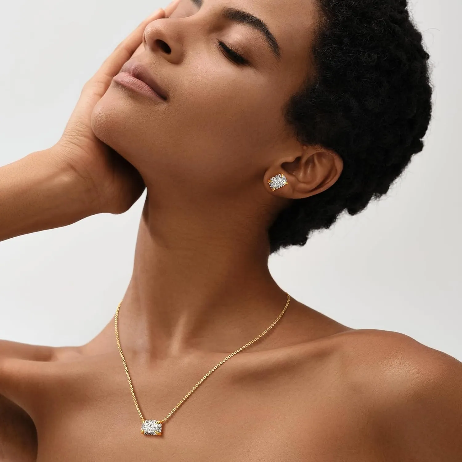 MEVECCO Dainty Gold Necklace For Women 18k Gold Plated Full CZ Pendant Necklace Handmade Necklace Jewelry Everyday Wear