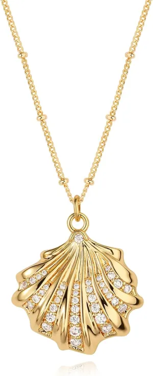 MEVECCO Dainty Gold Seashell Pendent Necklace Ocean Necklace for Women 18K Gold Plated Necklace Boho Handmade Summer Beach Necklace Jewelry