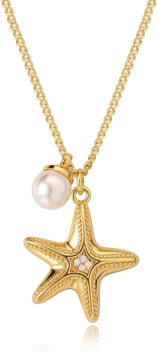 MEVECCO Dainty Gold Seashell Pendent Necklace Ocean Necklace for Women 18K Gold Plated Necklace Boho Handmade Summer Beach Necklace Jewelry