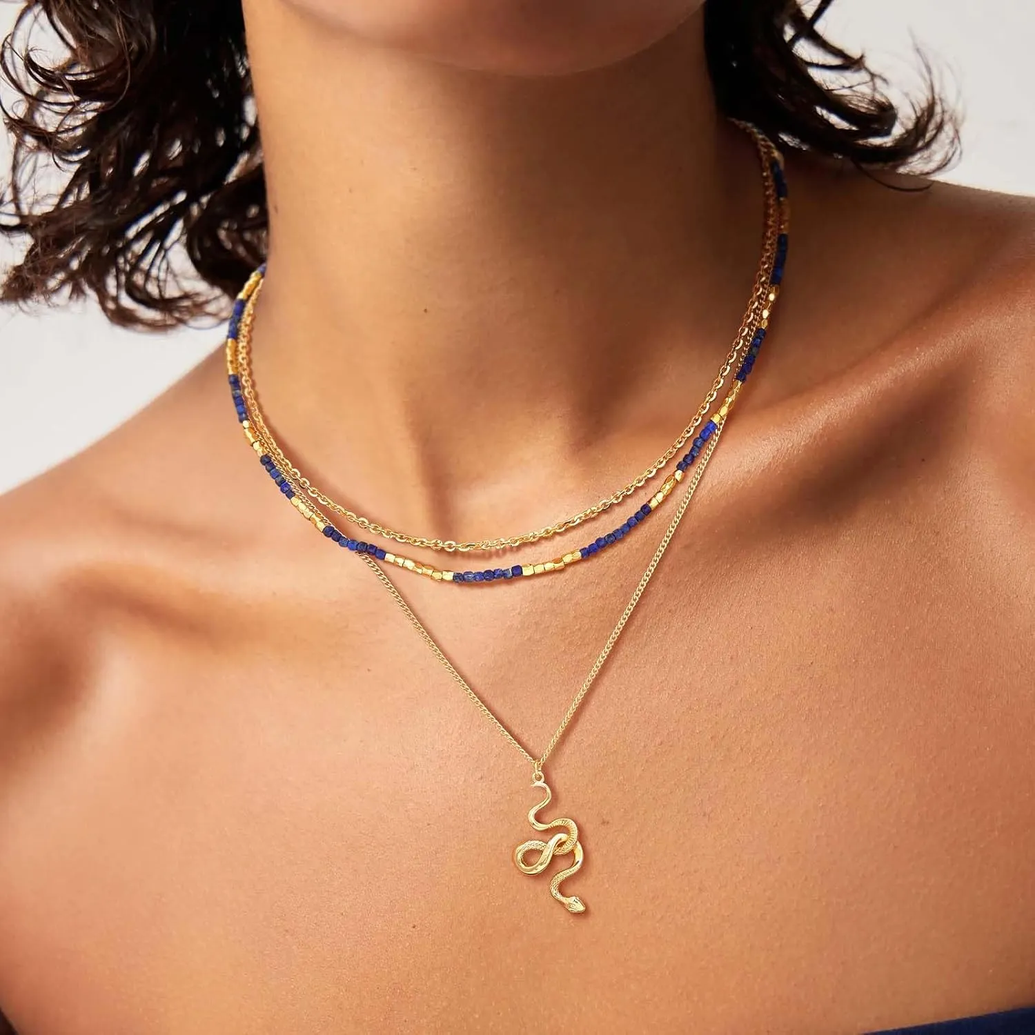 MEVECCO Dainty Gold Snake Necklace for Women 18k Gold Plated Snake Charm Pendent Necklace Minimalist Delicate Handmade Boho Jewelry For Her
