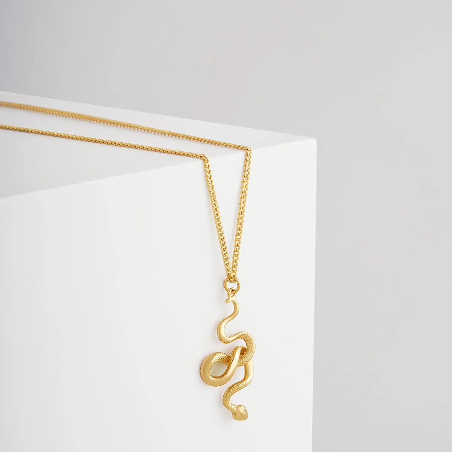 MEVECCO Dainty Gold Snake Necklace for Women 18k Gold Plated Snake Charm Pendent Necklace Minimalist Delicate Handmade Boho Jewelry For Her