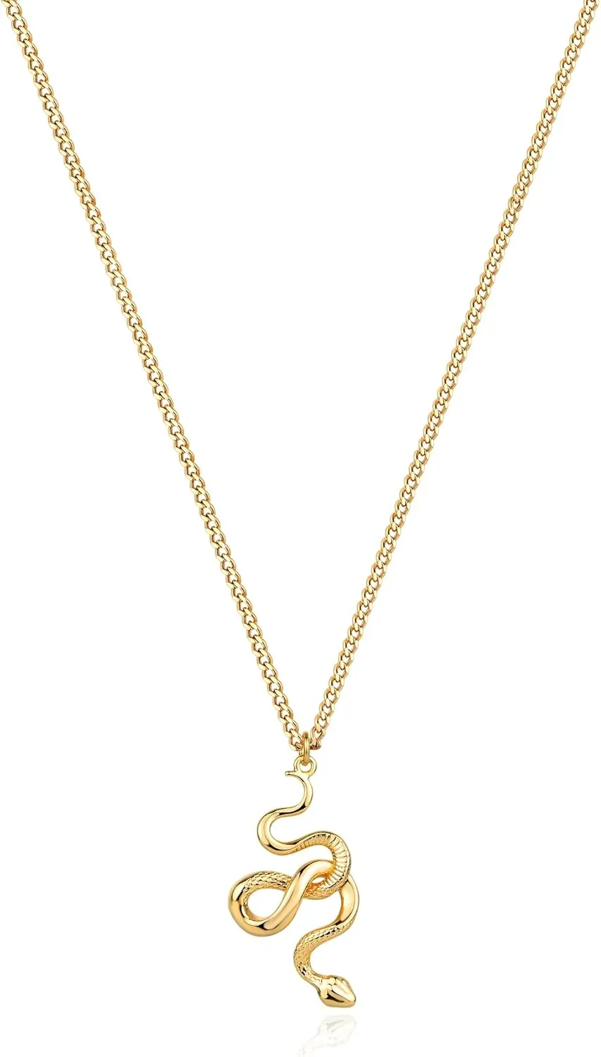 MEVECCO Dainty Gold Snake Necklace for Women 18k Gold Plated Snake Charm Pendent Necklace Minimalist Delicate Handmade Boho Jewelry For Her