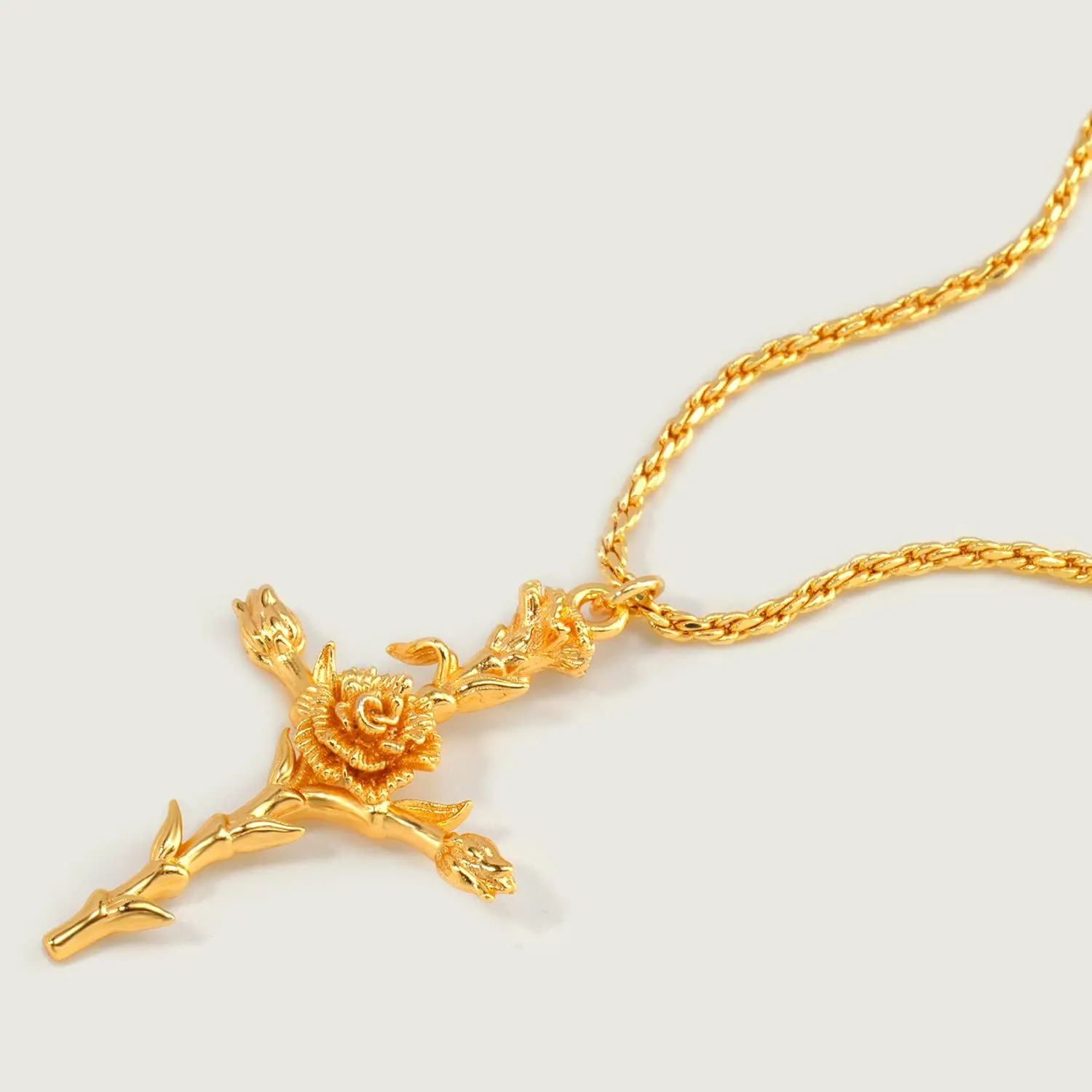 MEVECCO Gold Birth Flower Cross Necklace for Women 12 Month Faith Pendent 18K Gold Plated 2MM Twist Rope Chain Personalized Religious Birthday Jewelry for Her