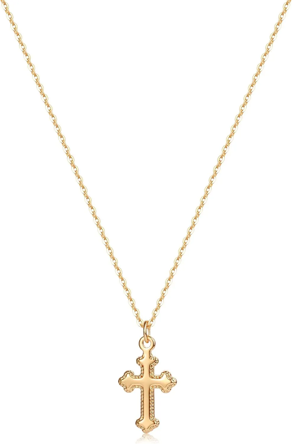 MEVECCO Gold Dainty Cross Necklace 18K Gold Plated CZ Turquoise Faith Pendant Necklace Minimalist Handmade Crucifix Chain Necklace Gift