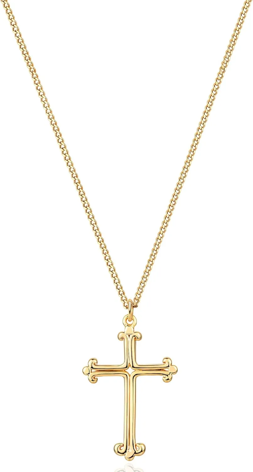 MEVECCO Gold Dainty Cross Necklace 18K Gold Plated CZ Turquoise Faith Pendant Necklace Minimalist Handmade Crucifix Chain Necklace Gift