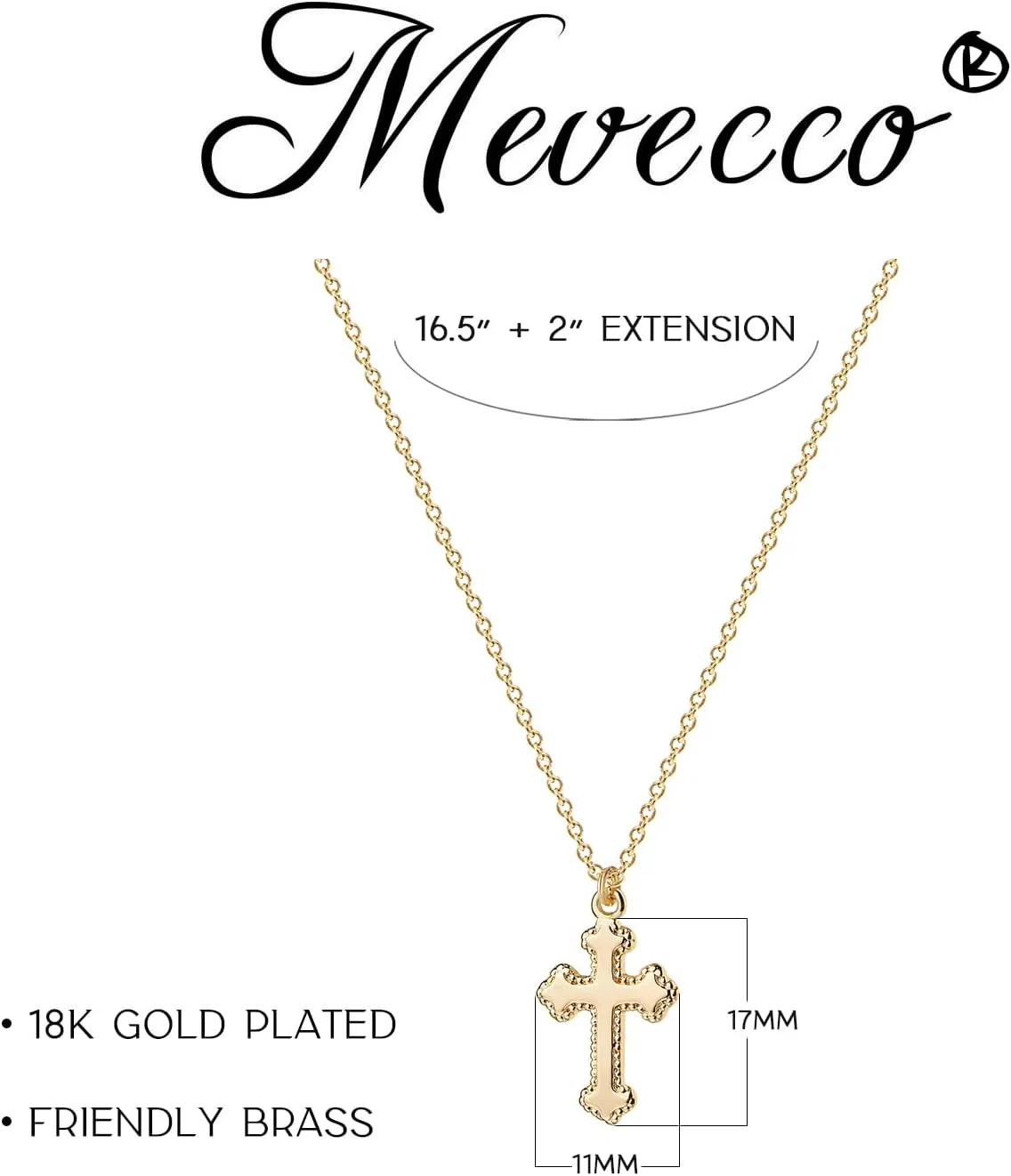 MEVECCO Gold Dainty Cross Necklace 18K Gold Plated CZ Turquoise Faith Pendant Necklace Minimalist Handmade Crucifix Chain Necklace Gift