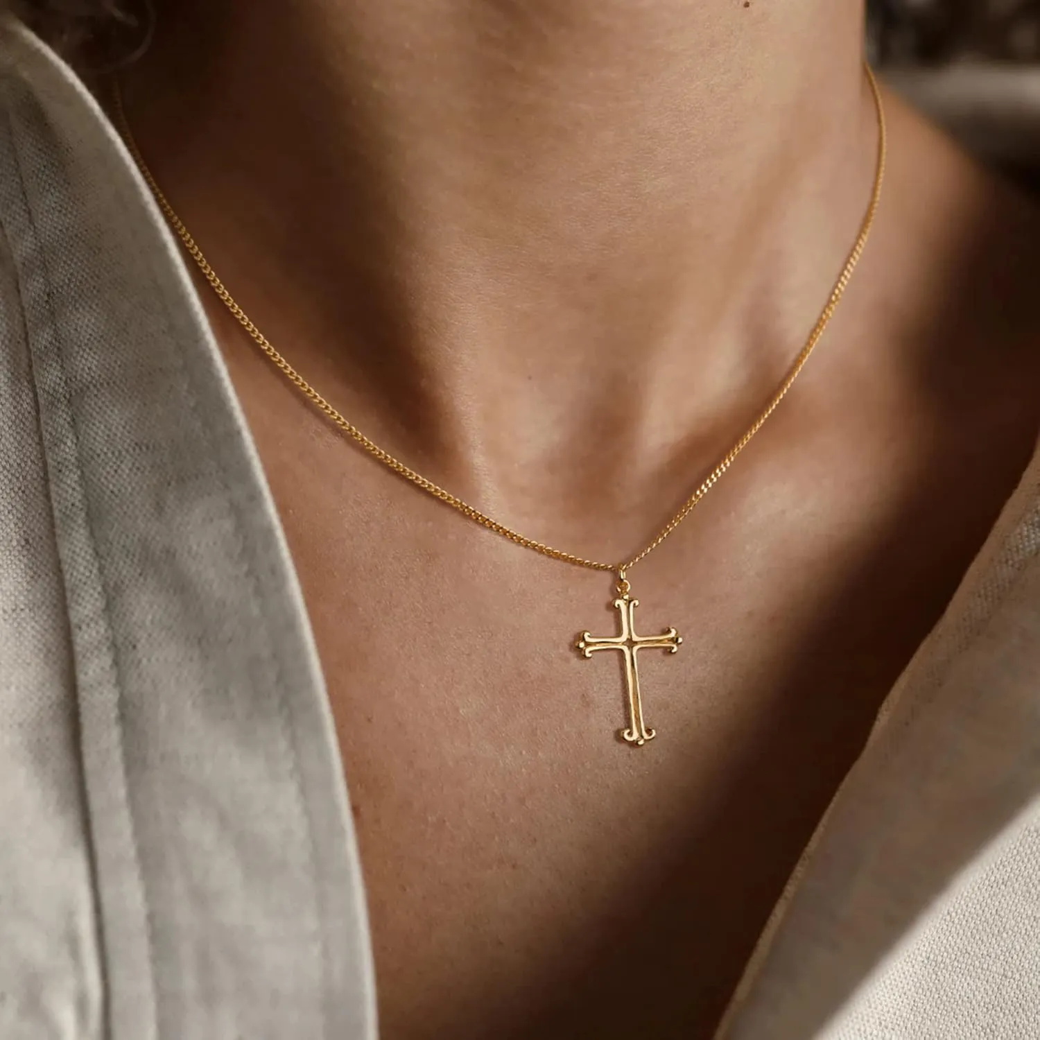 MEVECCO Gold Dainty Cross Necklace 18K Gold Plated CZ Turquoise Faith Pendant Necklace Minimalist Handmade Crucifix Chain Necklace Gift