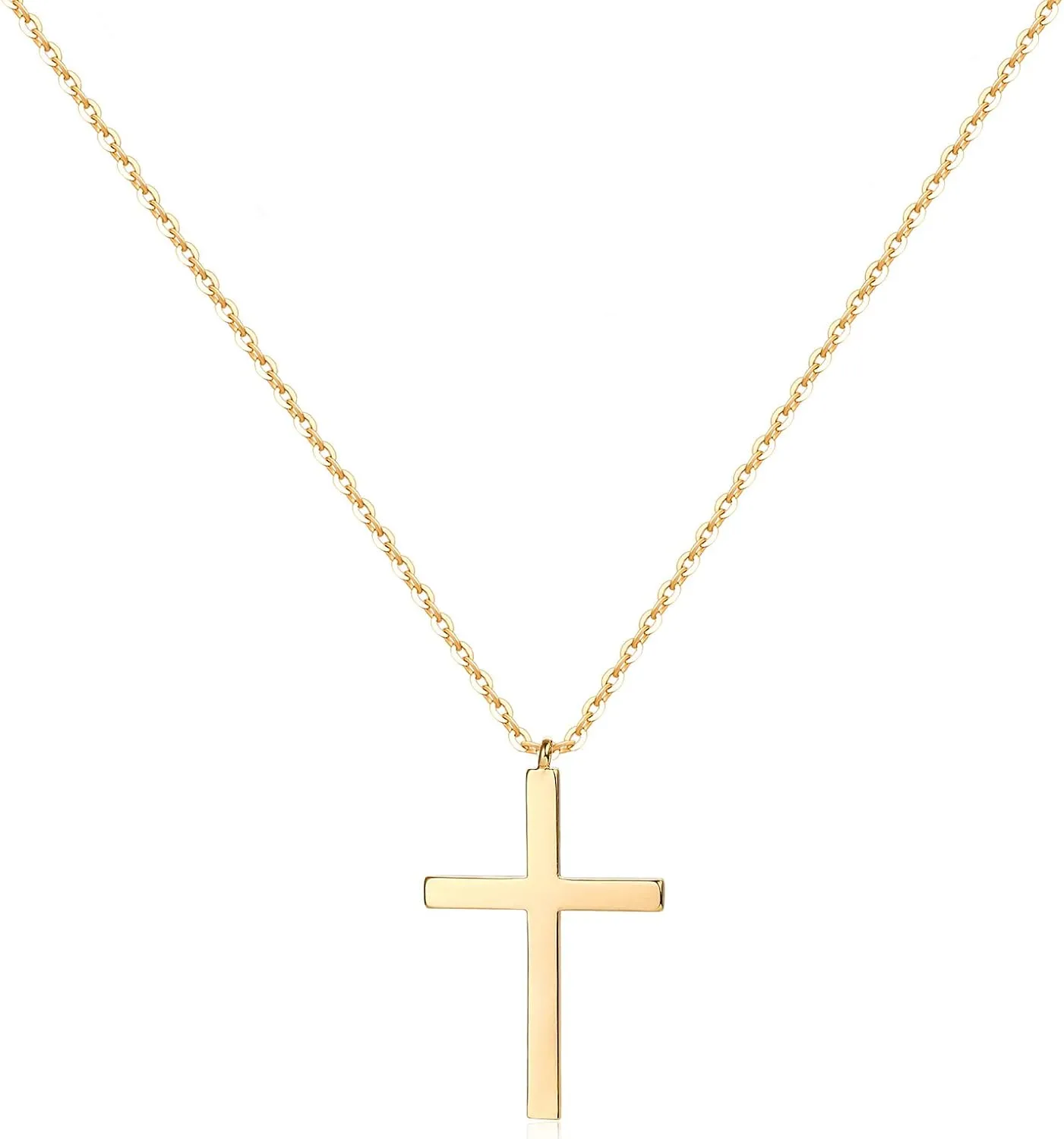 MEVECCO Gold Dainty Cross Necklace 18K Gold Plated CZ Turquoise Faith Pendant Necklace Minimalist Handmade Crucifix Chain Necklace Gift