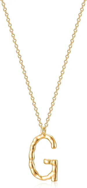 MEVECCO Gold Dainty Initial Necklace 18K Gold Plated Large Big Letters Pendant Necklace Hammered Script Name Monogram Necklaces Personalized Alphabet Letter Pendant for Women