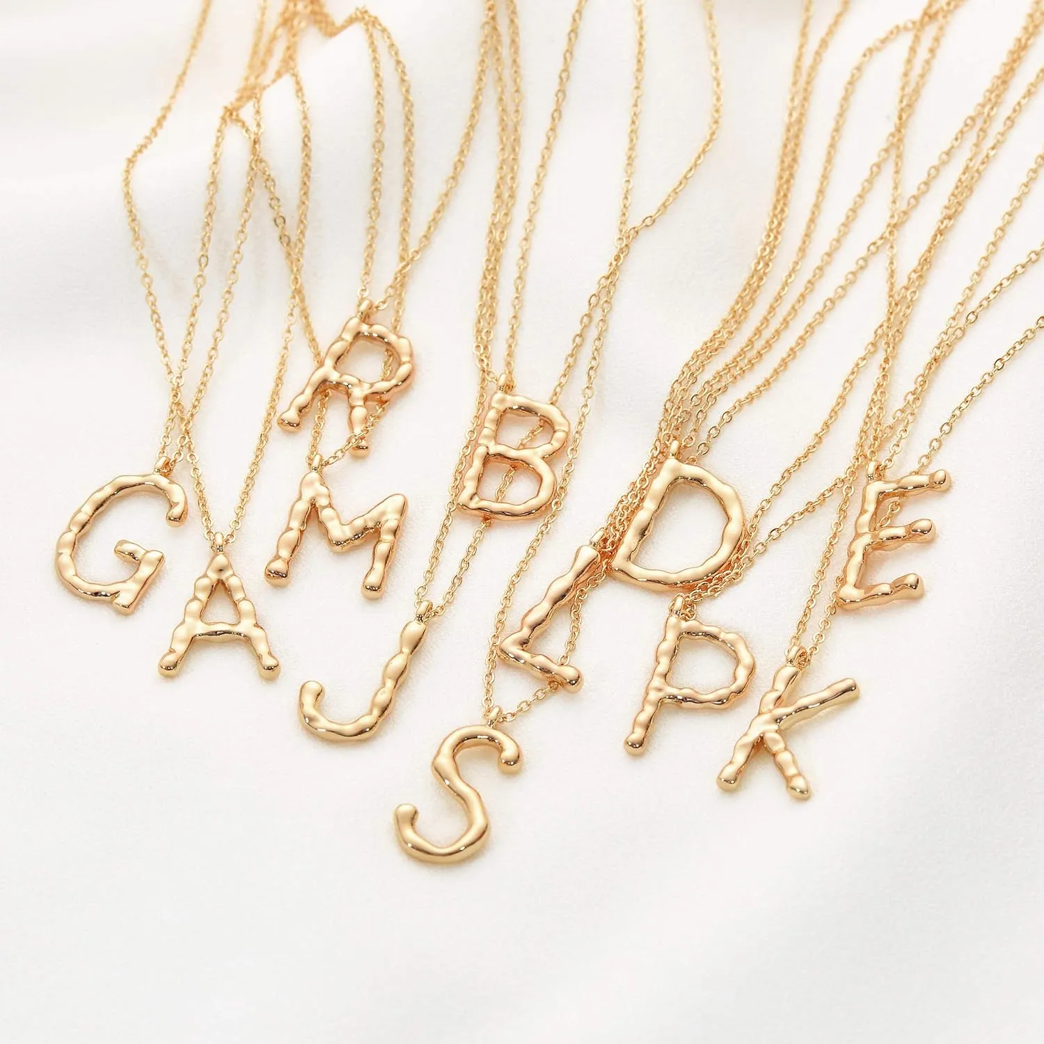 MEVECCO Gold Dainty Initial Necklace 18K Gold Plated Large Big Letters Pendant Necklace Hammered Script Name Monogram Necklaces Personalized Alphabet Letter Pendant for Women
