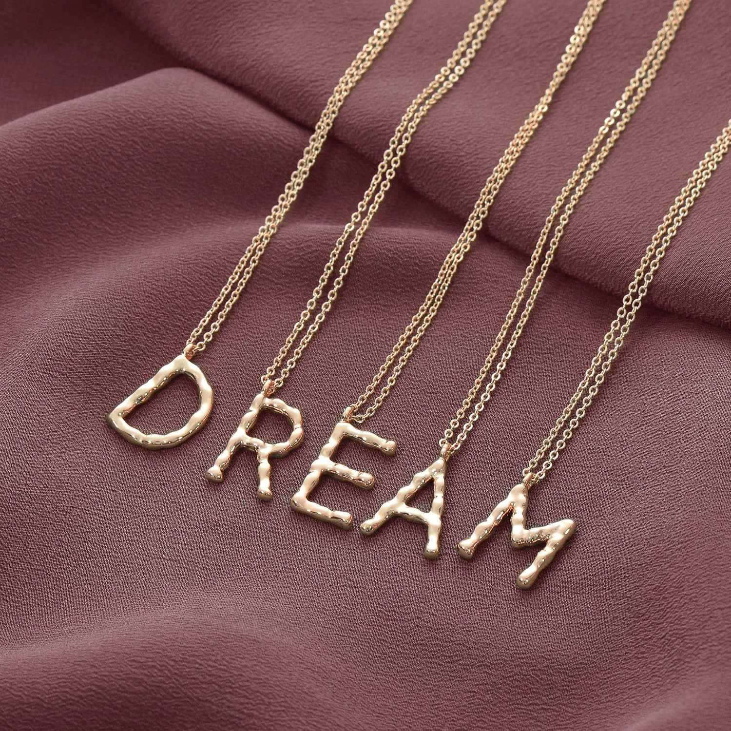MEVECCO Gold Dainty Initial Necklace 18K Gold Plated Large Big Letters Pendant Necklace Hammered Script Name Monogram Necklaces Personalized Alphabet Letter Pendant for Women
