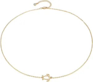 MEVECCO Gold Dainty Turtle Necklace for Women,14K Gold Plated Cute Tiny Boho Sea Tortoise Pendant Necklace