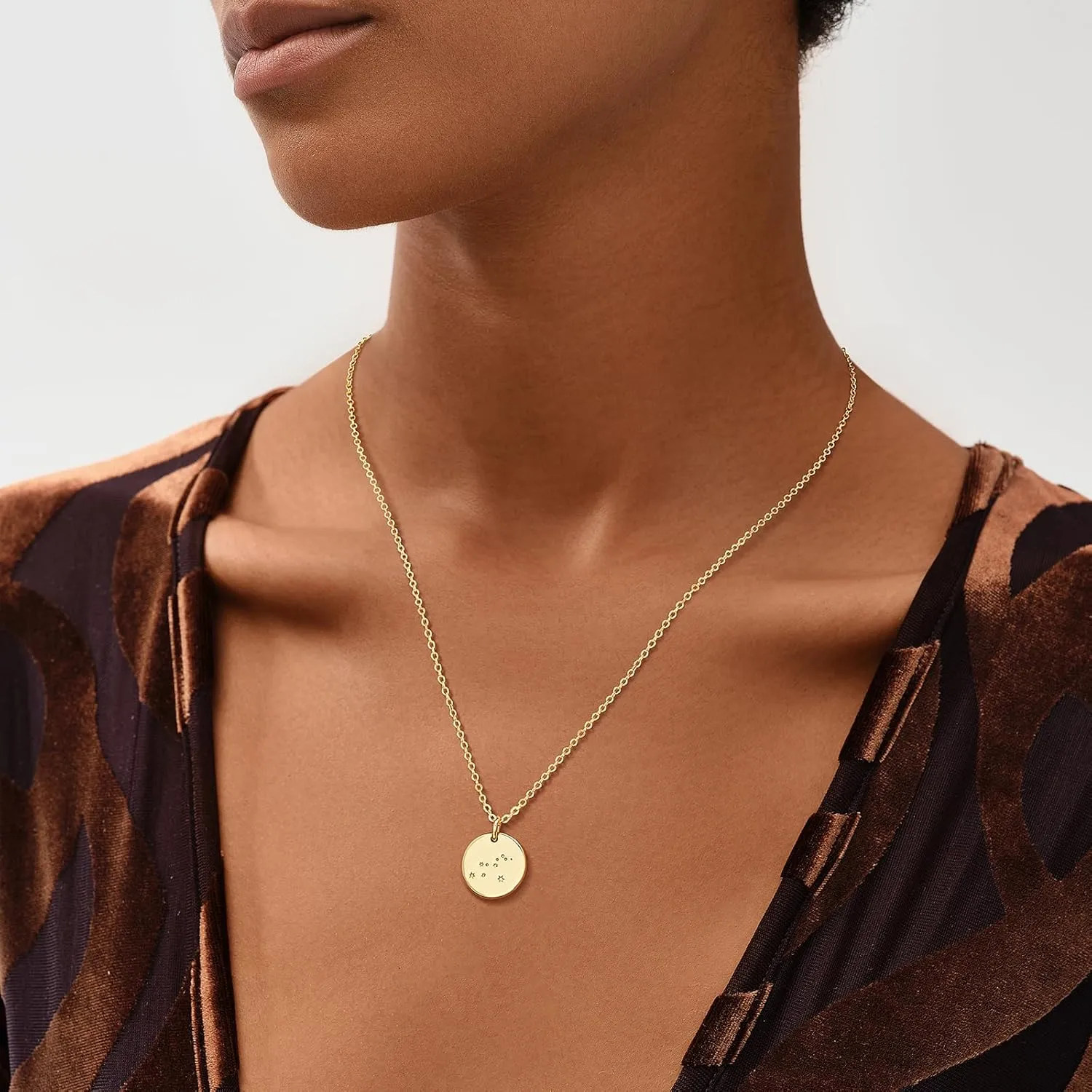 MEVECCO Gold Necklace Coin Disc Zodiac 12 Constellation Star Connected Engraved Horoscope Sign Astrology Pendant 18K Gold Plated Chain Dainty Personalized Simple Jewelry
