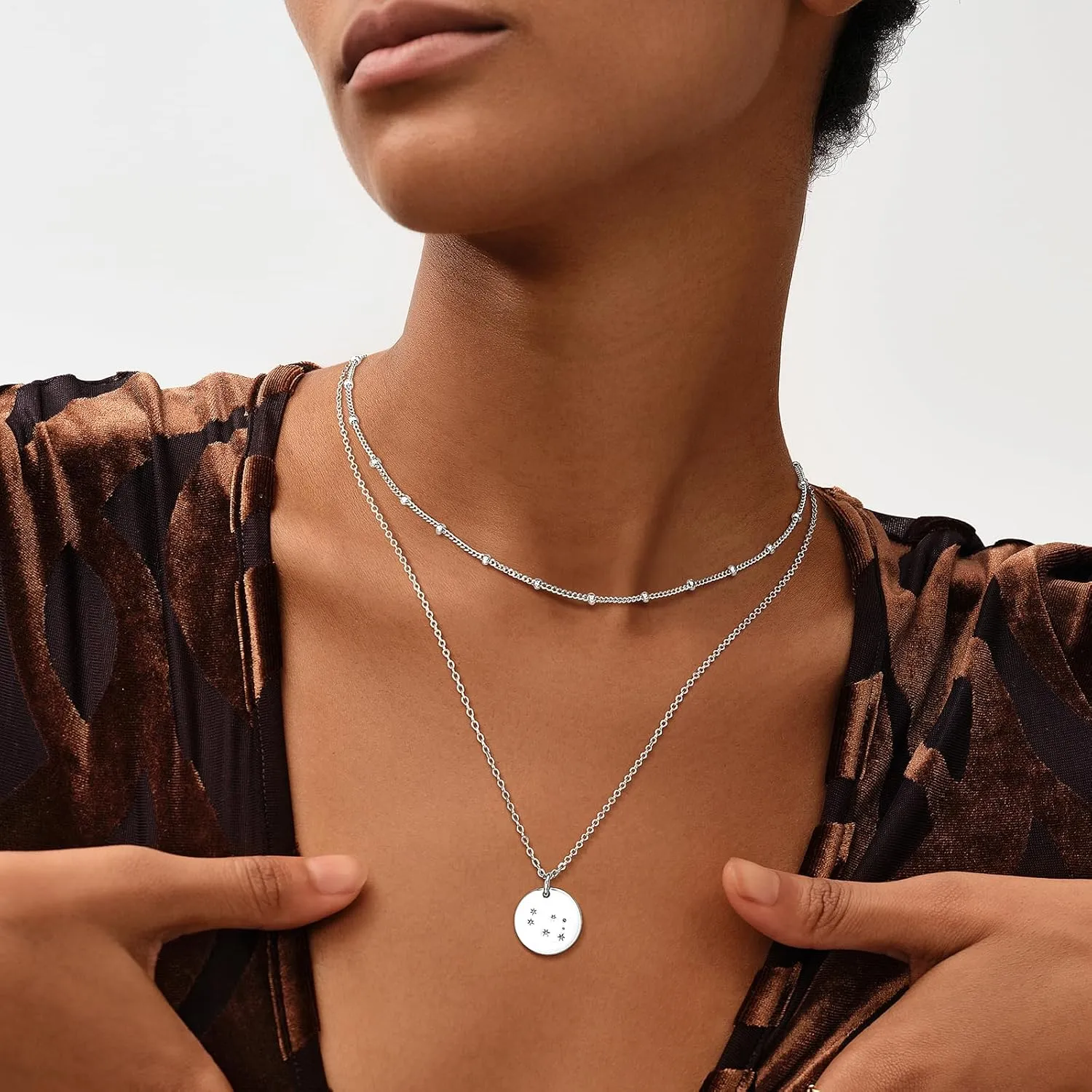 MEVECCO Gold Necklace Coin Disc Zodiac 12 Constellation Star Connected Engraved Horoscope Sign Astrology Pendant 18K Gold Plated Chain Dainty Personalized Simple Jewelry