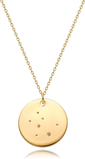 MEVECCO Gold Necklace Coin Disc Zodiac 12 Constellation Star Connected Engraved Horoscope Sign Astrology Pendant 18K Gold Plated Chain Dainty Personalized Simple Jewelry
