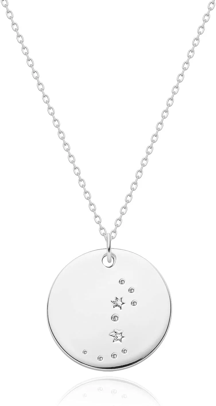 MEVECCO Gold Necklace Coin Disc Zodiac 12 Constellation Star Connected Engraved Horoscope Sign Astrology Pendant 18K Gold Plated Chain Dainty Personalized Simple Jewelry