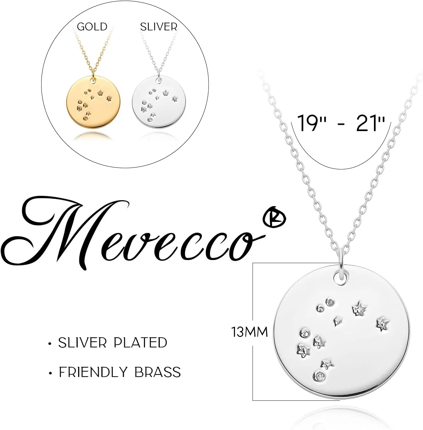 MEVECCO Gold Necklace Coin Disc Zodiac 12 Constellation Star Connected Engraved Horoscope Sign Astrology Pendant 18K Gold Plated Chain Dainty Personalized Simple Jewelry