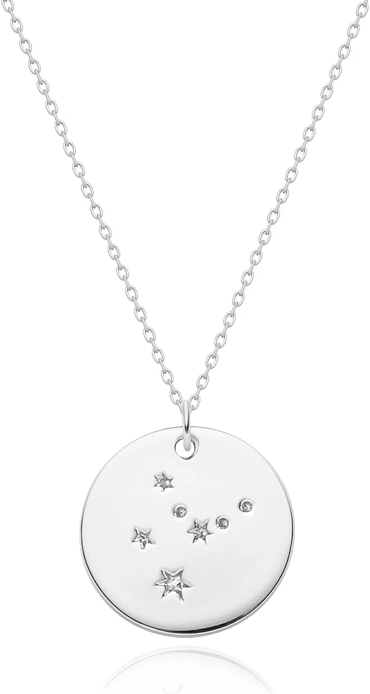 MEVECCO Gold Necklace Coin Disc Zodiac 12 Constellation Star Connected Engraved Horoscope Sign Astrology Pendant 18K Gold Plated Chain Dainty Personalized Simple Jewelry