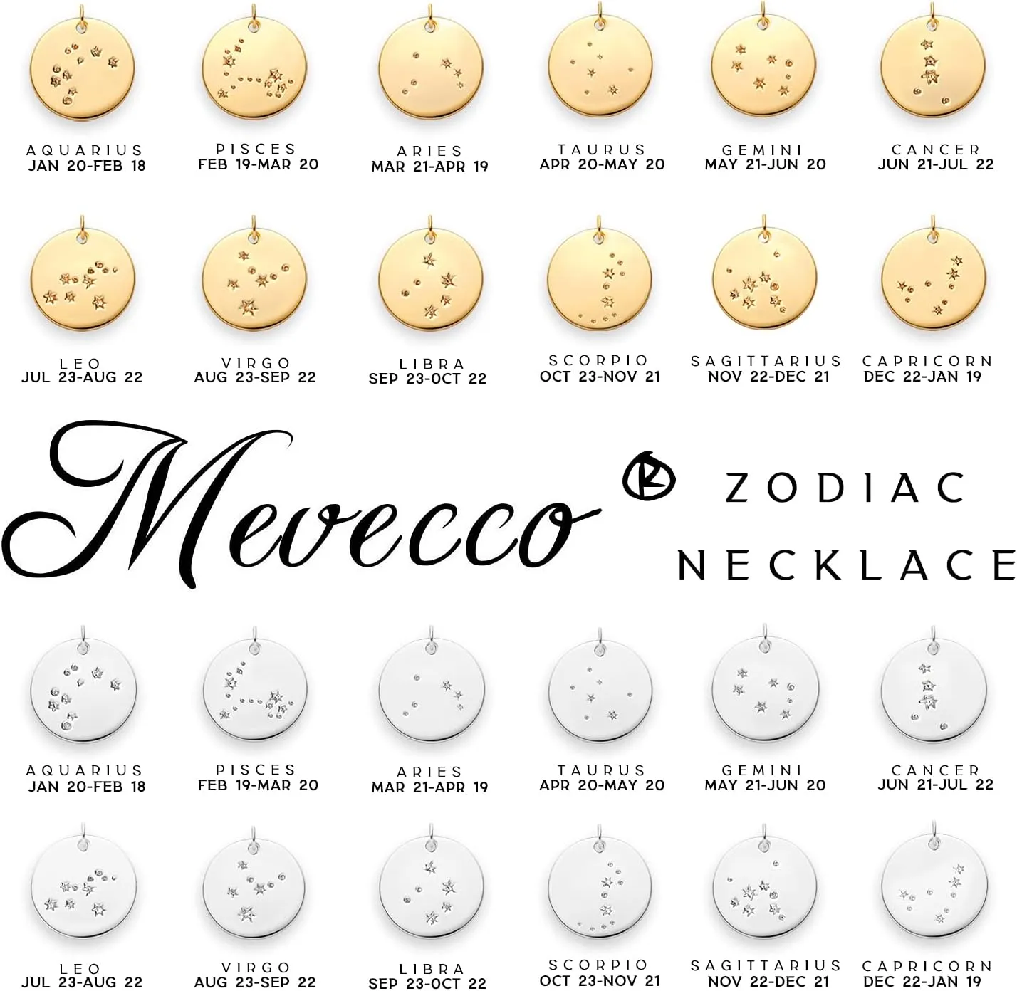 MEVECCO Gold Necklace Coin Disc Zodiac 12 Constellation Star Connected Engraved Horoscope Sign Astrology Pendant 18K Gold Plated Chain Dainty Personalized Simple Jewelry