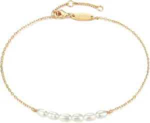 MEVECCO Women Gold Anklet Boho Delicate Handmade 18k Gold Plated Dainty Beach Pearl Foot Chain Ankle Bracelet Adjustable Wafer Anklet for Women ANK-Pearl