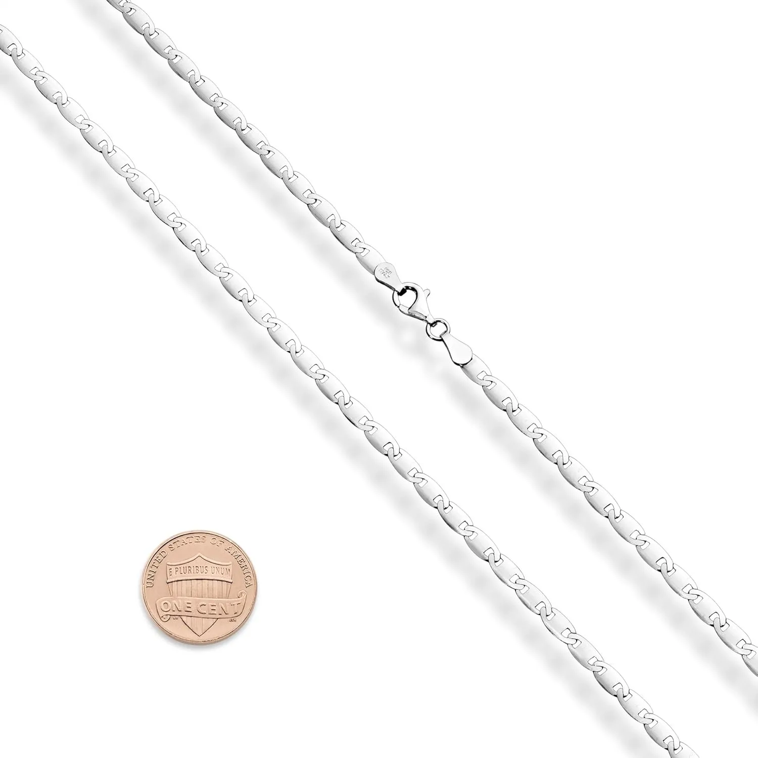 Miabella Italian 925 Sterling Silver Flat Valentino Mirror Link Chain Necklace for Women/Made in Italy
