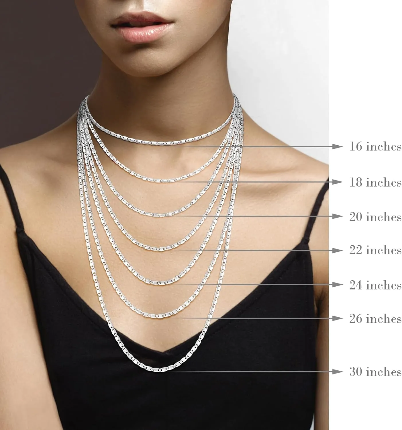 Miabella Italian 925 Sterling Silver Flat Valentino Mirror Link Chain Necklace for Women/Made in Italy