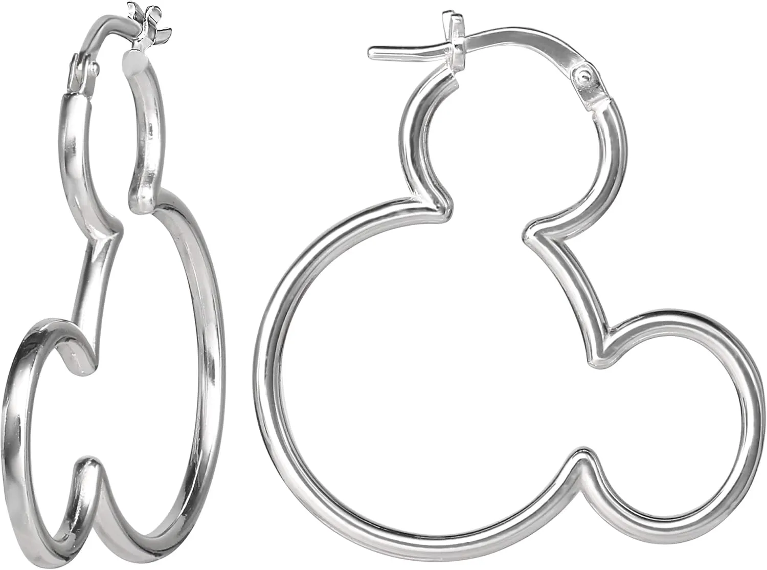 Mickey and Minnie Mouse Hoop Earrings for Women Official License, Outline Sterling Silver Disney Earrings for Women
