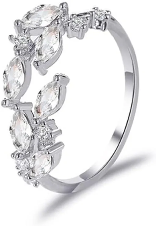MIFYNN Double Leaf Wrap Rings for Women Dainty Zircon Rings Adjustable Hypoallergenic