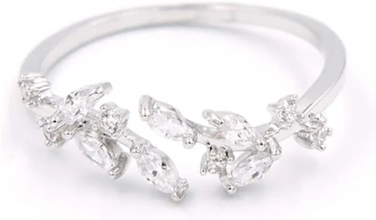 MIFYNN Double Leaf Wrap Rings for Women Dainty Zircon Rings Adjustable Hypoallergenic