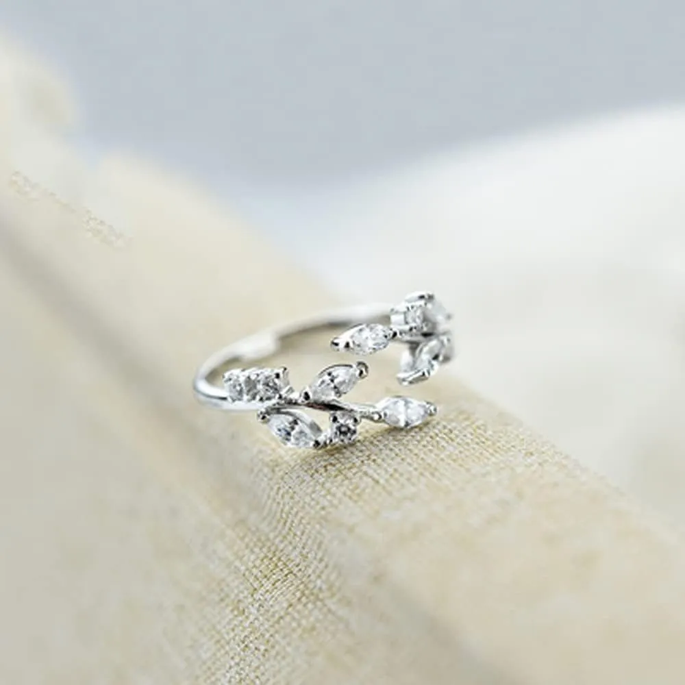 MIFYNN Double Leaf Wrap Rings for Women Dainty Zircon Rings Adjustable Hypoallergenic