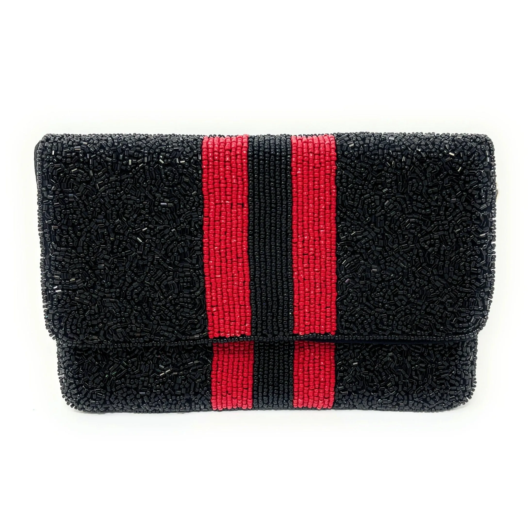 Mini Black Red Beaded Clutch Purse