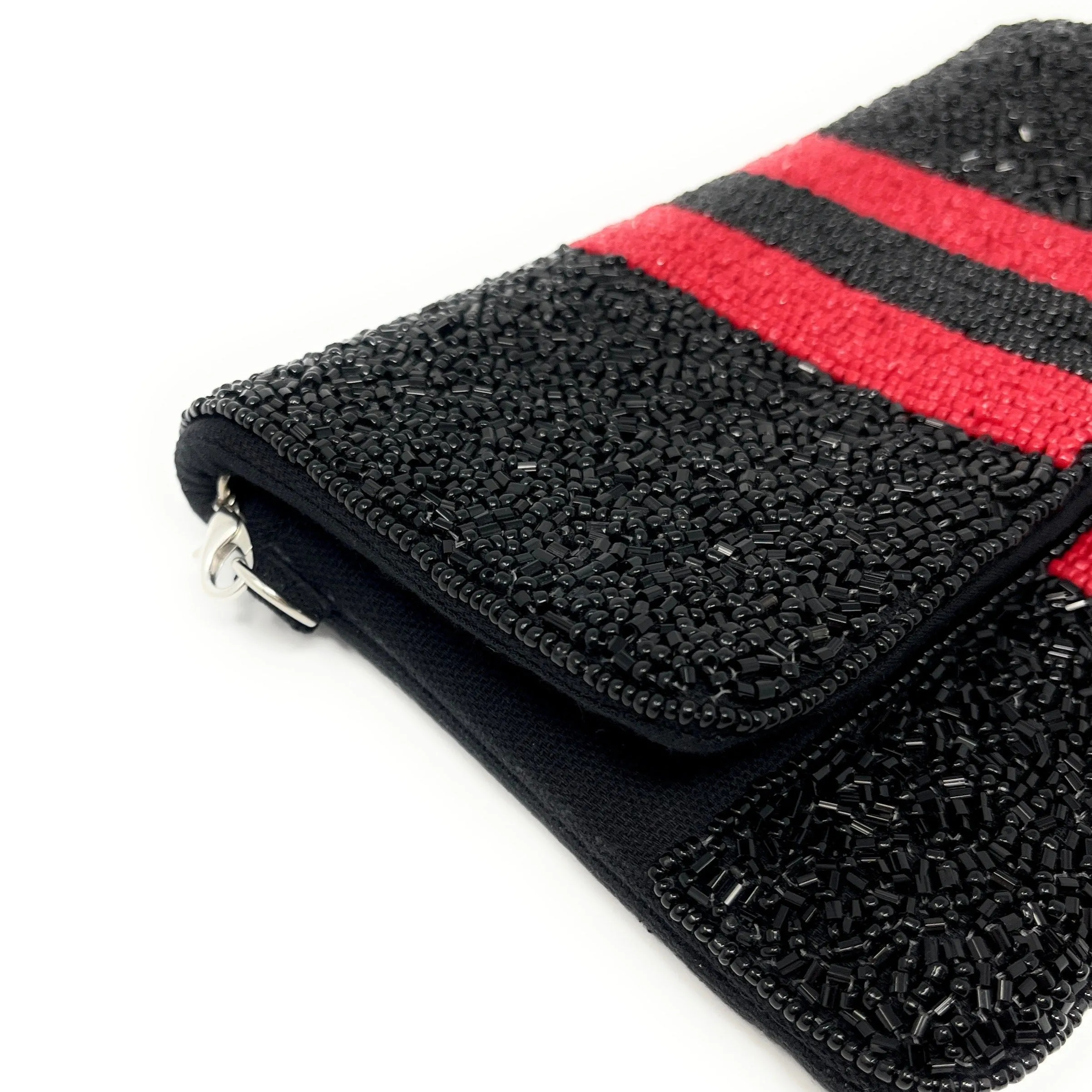 Mini Black Red Beaded Clutch Purse